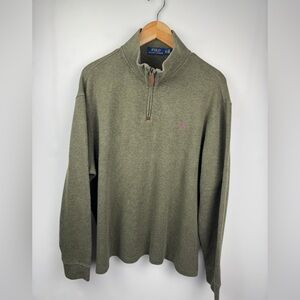 Polo Ralph Lauren Men’s Olive Green 100% Cotton 1/4 Zip Sweater Purple Pony XL